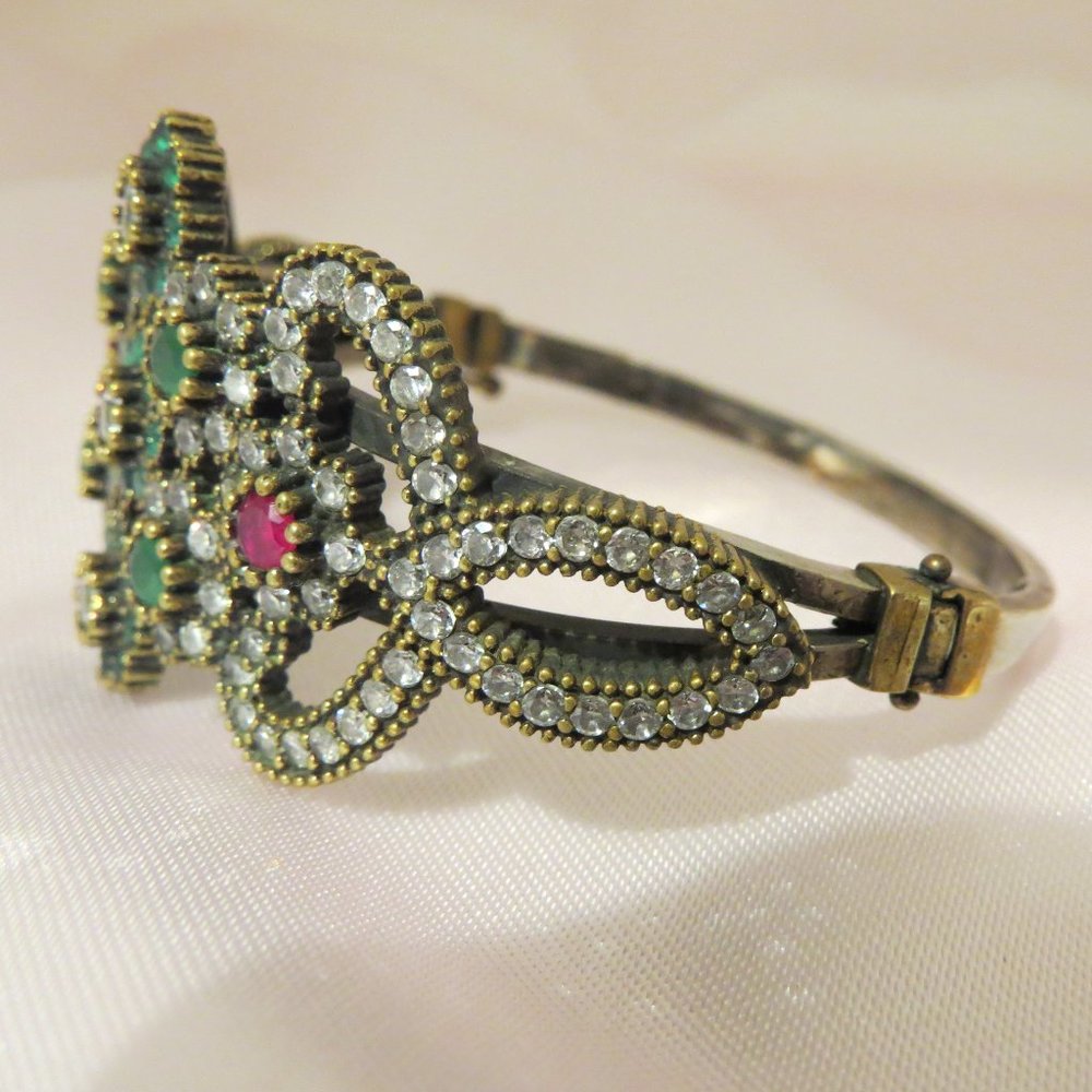 Sterling Silver Simulant Emerald Ruby Diamond Ban… - image 2